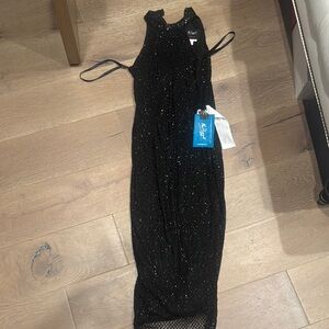Mac Duggal Black Glitter Backless Dress